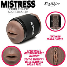 Load image into Gallery viewer, CURVE TOYS Mistress Double Shot Mouth &amp; Pussy Stroker for Men &amp; Couples. Textured Inner Tunnel Soft &amp; Easy-to-Clean Mouth &amp; Pussy Male Stroker, 3 Piece Set, Dark.
