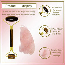 Load image into Gallery viewer, Jade Double-Head Roller Massager Natural Pink Opal Stone Slimming Face Neck Anti-wrinkle Massager Skincare Tool with GuaSha tool with a gift box W3915 (Tiger Eye)
