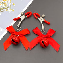 Load image into Gallery viewer, 2 PCs Adjustable Nipple Clamps, Bow-Knot &amp;Bells Nipple Clamps for Women, Nipple Jewelry Non Piercing, Nipple Clips for Own Use or Couple Flirting (Red)
