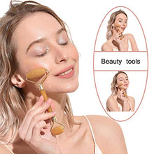 Load image into Gallery viewer, Jade Double-Head Roller Massager Natural Pink Opal Stone Slimming Face Neck Anti-wrinkle Massager Skincare Tool with GuaSha tool with a gift box W3915 (Topaz)
