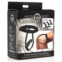 Load image into Gallery viewer, Master Series P-Spot Plugger Anal Prostate Plug Trainer Set with Harness. Premium Silicone Butt Plug Sex Pegging Toy. 3 Anal Plugs Included - Small, Medium, Large, Black (AH053)
