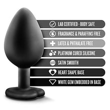 Load image into Gallery viewer, Blush Temptasia Bling Anal Plug - Platinum Cured Puria Silicone - Heart Shaped Butt Toy with Gem Base - Tapered Head for Easy Insertion and Ultrasilk Smooth - Comfortable for Long Term Wear - Black
