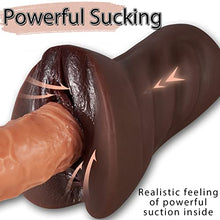 Load image into Gallery viewer, 2 in 1 Brown Realistic Male Masturbator with Strong Suction,Single Opening Lifelike Pocket Pussy Toy with 3D Vagina and Anus,Goyha Portable Adult Male Sex Toy for Men Masturbation Pleasure
