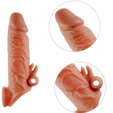 Load image into Gallery viewer, Reusable Penis Sleeve Extender Stretchy Ultra-Soft Silicone Material Real Textured Penis Cock Enlarger, Delay Ejaculation for Men Couples Gay Extension Sex Toy Brown
