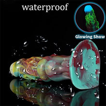 Load image into Gallery viewer, Realistic Alien Luminous Dildo, Mixed-Color Flexible Liquid Silicone Dildo with Strong Suction Cup G-Spot Toys Big Knot Thick Adult Sex Toy for Women
