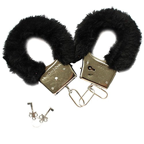 dPois Furry Fuzzy Hand Cuffs Soft Metal Adult Sex Night Party Game Gag Gift with Keys Black One Size