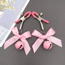 Load image into Gallery viewer, MONEYN 2 PCs Adjustable Nipple Clamps, Bow-Knot &amp;Bells Nipple Clamps for Women, Nipple Jewelry Non Piercing, Nipple Clips for Own Use or Couple Flirting (Pink)
