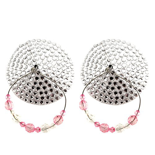 Bijoux de Nip Big Crystals Round Shaped Nipple Covers with Beaded Hoops, Silver, 2.9 Ounce