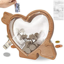 Load image into Gallery viewer, Wooden Piggy Bank, Personalized Heart Coin Ban, Couples Gifts for Boyfriend, Gifts for Children, Family, Couples, Lovers Ones, Christmas Birthday Festival Gift Home Decoration.
