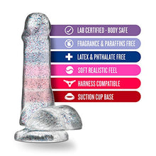 Load image into Gallery viewer, Blush - 6 inch Glitter Dildo - Soft Pliable Realistic Small 1.4&quot; Wide - Strap On Compatible Suction Cup for Hands Free Play - Female Male Adult Sex Toy for Couples Women Men - Sparkling Clear
