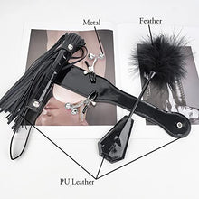 Load image into Gallery viewer, LANWAN 4PCS Whip Set Horse Riding Crop Faux Leather Whip Flogger and Nipple Clamps (Black)
