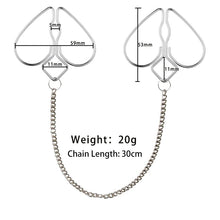 Load image into Gallery viewer, Heart-shaped Nipple Clamps with Chain, Adjustable Breast Clamps for Women Men Pleasure, Nipple Clamps Non Piercing Nipple Rings for Own Use or Flirting with Couple (Silver+Chain)
