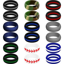 Load image into Gallery viewer, Set of Two (2) Thin Red Line Silicone Rings Size 11 - Engagement Wedding Replacement Band for Active and Workout Lifestyles - fire Fighter Support
