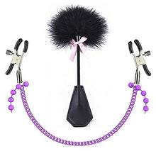 Load image into Gallery viewer, Flirting Flirt Whip Spanking Paddle Feather Tickler Hand Slapper With Nipple Clamps Clips Metal Chain Nipple Jewelry Nipple toys Role Play Game
