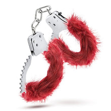 Load image into Gallery viewer, Temptasia by Blush - Burgundy Plush Faux Fur Metal Hand Cuffs Realistic - Double Lock Adjustable Wrist Restraints with Keys and Safety Release - Heavy Duty Fantasy Bondage BDSM Kinky Couples Sex Toy
