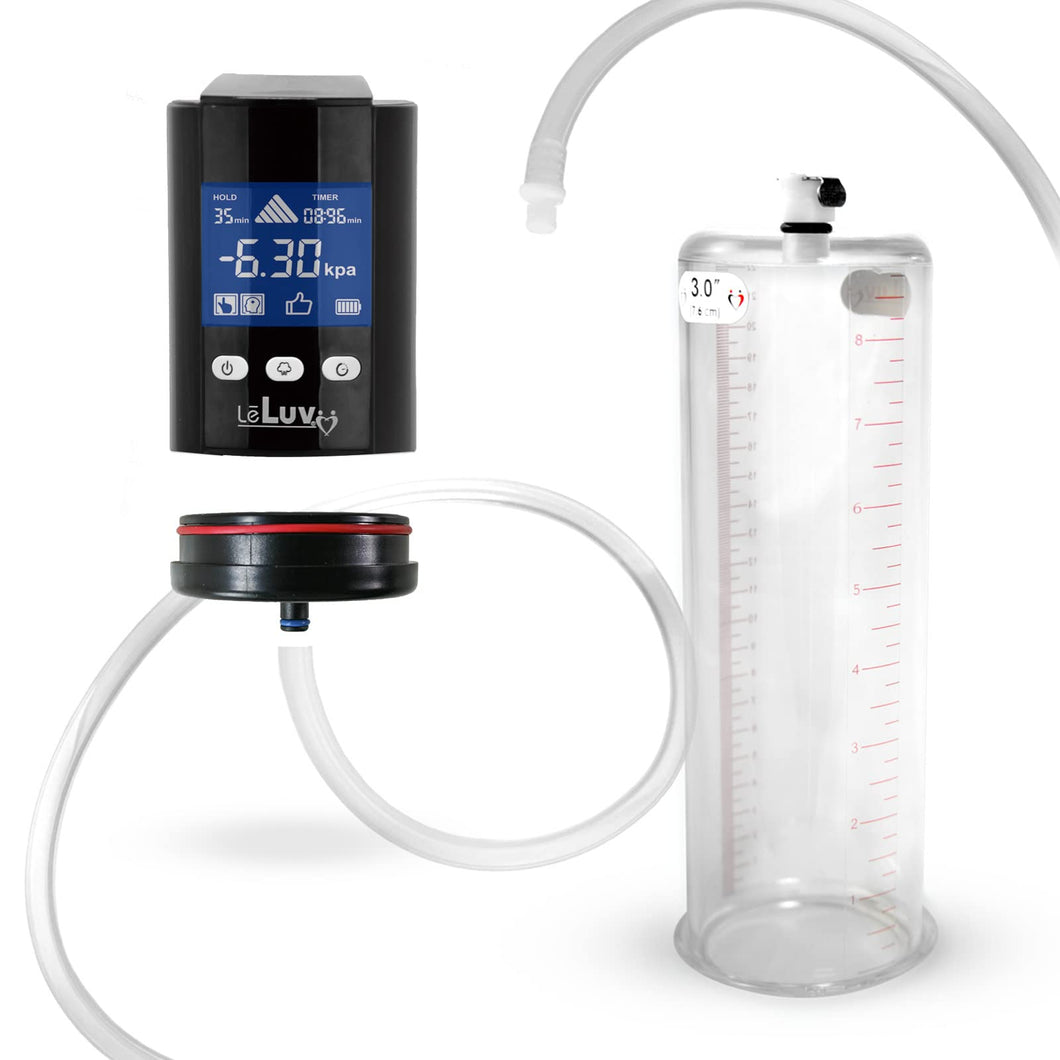 LeLuv Black iPump Smart LCD Head with Adapter Penis Pump 9 x 3.00 inch Cylinder