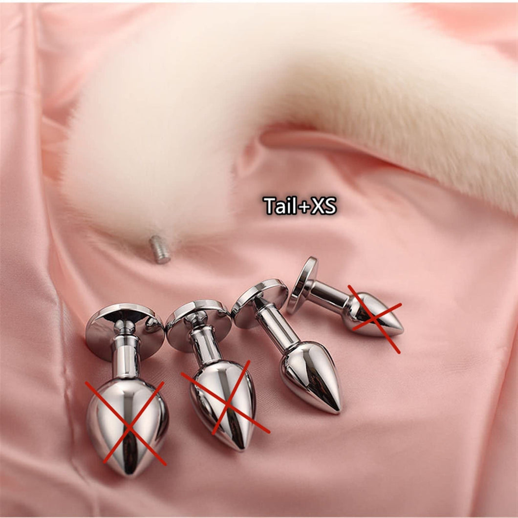 wangbo11 Sexy Fox Tail with Detachable Smooth Touch Metal Prostate Massager Anal Butt Plug Sex Toys for Fetish Cosplay Flirt Accessories (Color : White XS)