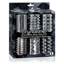 Load image into Gallery viewer, Sexy, Kinky Gift Set Bundle of Wild Rose and Bullet and Icon Brands Crystalline TPR Cock Sleeves, 6 Pack, Clear
