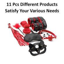 Load image into Gallery viewer, Sex Bondage BDSM Restraints Kits 11 Pcs for Adults Sex Toys with Hand Cuffs Mouth Gag Nipple Clamps &amp; Sex Whip included for Couples Bed Game
