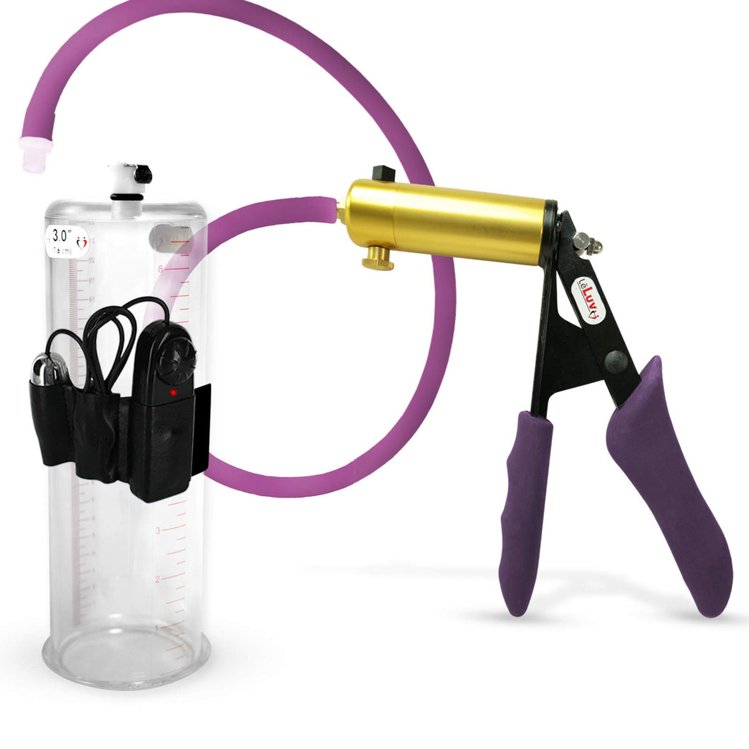 LeLuv Ultima Purple Premium Vibrating Penis Pump with Ergonomic Grips and Silicone Hose | 9