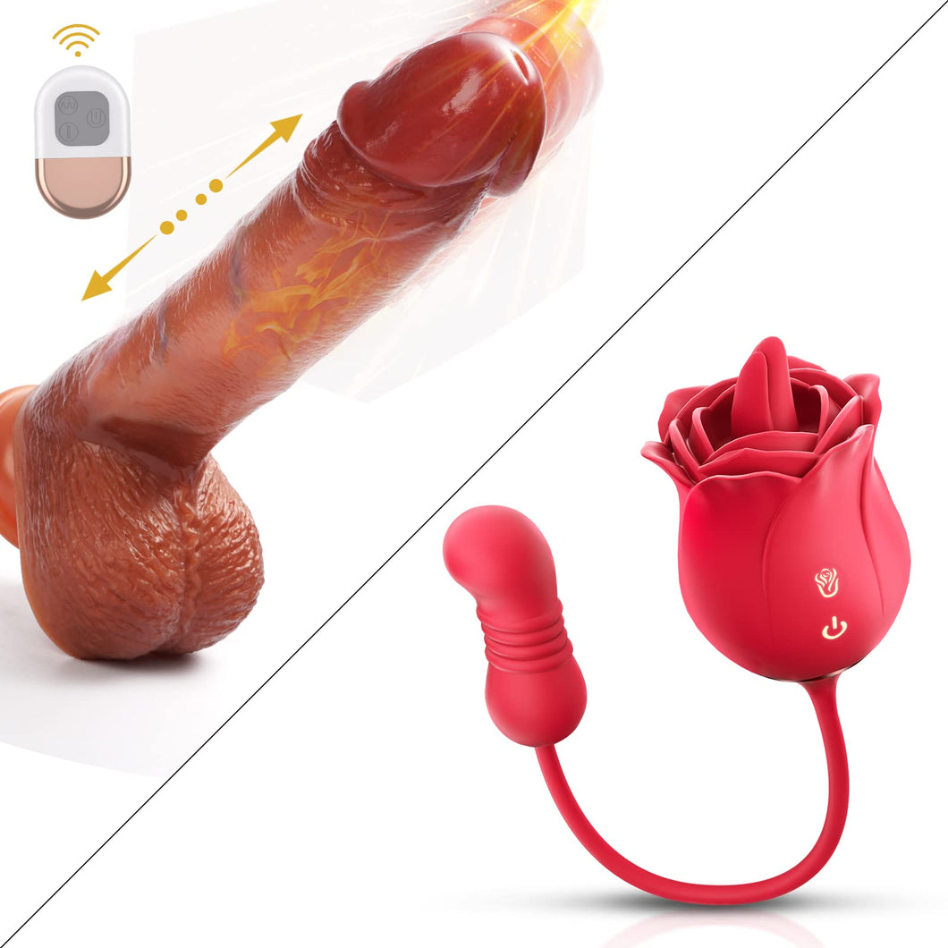 Thrusting Vibrating Dildo Vibrator & Rose Toy, Rose Sex Stimulator for Women