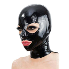 Load image into Gallery viewer, GITDOT Latex Head Cover Black HeadMask Hood Exposed eyes Mouth, Zipper Open, Medium
