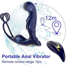 Load image into Gallery viewer, Male Prostate Massager Stimulator Wireless Remote Anal Plug Vibrator Delay Ejaculation Penis Ring Finger Masturbation for Men 3 in 1 Vibrating Cock Ring with 12 Vibration Modes Gift for Husband
