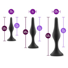 Load image into Gallery viewer, Anal Adventures Platinum Silicone Beginner Plug Kit - Three Different Sized Tapered Plugs for Anal Training - Comfortable Base for Safety and Long Term Wear - Sex Toys for Him Her Couples Black
