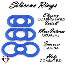 Load image into Gallery viewer, LeLuv Loop Handle Penis Tension Ring Eyro Slippery Blue Silicone .9 inch Unstretched Diameter Single
