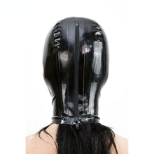 Load image into Gallery viewer, GITDOT Latex Head Cover Black HeadMask Hood Exposed eyes Mouth, Zipper Open, Medium
