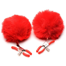 Load image into Gallery viewer, Charmed Pom Pom Nipple Clamps. Breast &amp; Nipple Stimulator for Women and Men. Adult BDSM and Couples Sex Toys for Adults. Made of Vegan Faux Fur for Those with Allergies - Adjustable Pressure - Black
